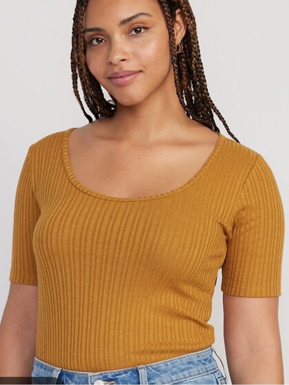 Gap Shirt - mustard mini ribbed scoop neck 1/2 sleeve